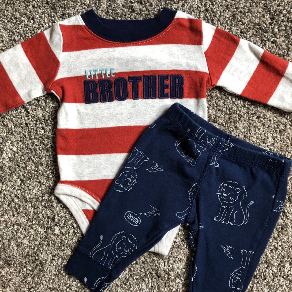 “Little brother” long sleeve onesie and lion pants